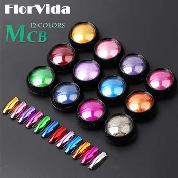 FlorVida 12buc Set Magic Mirror Praf Sclipici Nail Art Pigment Chrome Pulberi Freca Pe Design Unghii Pentru Manichiura Holografic MCB