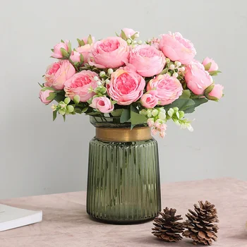 Frumos Trandafir Bujor Mătase Artificială Flori Mici, Albe Buchet Vaze pentru Acasă Petrecere de Nunta de Iarna Decor Fals Ieftin Planta