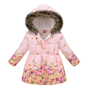 Iarna Fete Jacheta Ține De Cald Guler De Blană Flori Printesa Haină Cu Glugă Cu Fermoar Vânt Îmbrăcăminte Exterioară 4 5 6 8 10 Ani Haine Pentru Copii