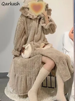 Iarna Haine pentru Femei Pijamale Groase Midi Buzunare Drăguț cu Gluga Dulce Cald Confortabil Noapte Acasă Harajuku Îmbrăcăminte coreeană de Moda Noua
