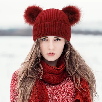 Iarna Tricotat pompom blană Pălării Beanie Pentru Femei, Copii WarmCap coreean Pălărie Tricotate