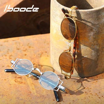 Iboode Epocă Steampunk ochelari de Soare Retro moda Rotund Cadru Ochelari de Soare pentru Barbati Femei de Brand Designer de Cerc Ochelari Oculos