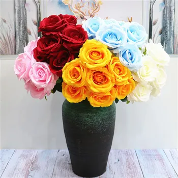 Ieftin, Frumos Artificiale Bujor Trandafiri Flori de Matase DIY 7 Capete Albastru Fals a Crescut Buchet de Nunta Decor Acasă Decor Toamna