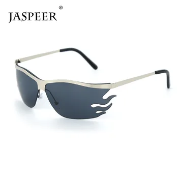 JASPEER Sport Reflectorizante ochelari de Soare Barbati Punk Flacără de Conducere Ochelari de Soare Femei UV400 Metal Jumătate Cadru Foc de Lentile de ochelari de Soare