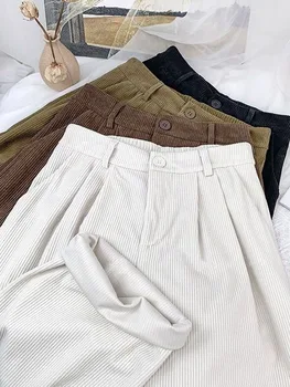 JMPRS Talie Mare pentru Femei Pantaloni de Catifea Vintage Cădea Direct de Cauzalitate Pantaloni Cafea Buzunare Toate se Potrivesc Casual Doamnelor Pantaloni Noi