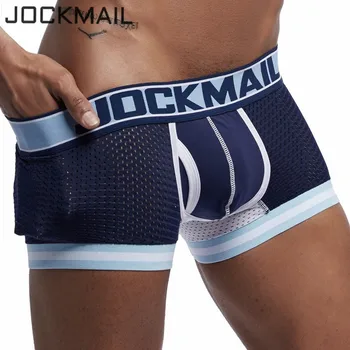 JOCKMAIL Brand de Lenjerie de corp pentru Bărbați Boxer Plasă de U Husă Sexy Chiloți Cueca Pantaloni de Bumbac Trunchiuri de Boxer shorts Gay de sex Masculin Chilotei Sexy