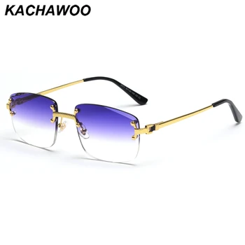 Kachawoo nici un cadru pătrat ochelari de soare femei uv400 brown gradient albastru lentile de metal fără ramă ochelari de soare pentru barbati popular de înaltă calitate