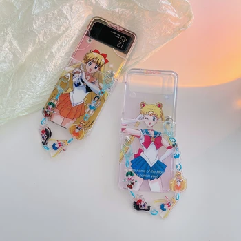 Kawaii Drăguț Anime Japonez Dulce Fata Cool Cazul în care Telefonul Pentru Galaxy Z Flip 3 5G Caz Flip 3 rezistent la Șocuri Capacul din Spate Cu Agatatoare