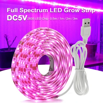 LED-uri Cresc de Lumină întregul Spectru USB Cresc de Lumină Bandă de 0,5 m 1m 2m 3m 2835 SMD DC5V CONDUS Fito Banda pentru Semințe de Plante de Sere Flori