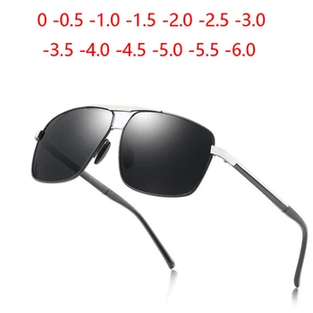 Lentile gri Pătrat Terminat Miopie Bărbați ochelari de Soare Polarizat Metal de Conducere UV400 baza de Prescriptie medicala Ochelari de Soare 0 -0.5 -1.0 -1.5 La -6.0