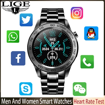 LIGE Bărbați Bandă de Oțel Ceas Inteligent Ecran Tactil Complet de Temperatura Corpului, Activitatea de Sport Ceasuri de Fitness Nouă Bărbați Impermeabil SmartWatches