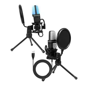 Microfon cu condensator de Reducere a Zgomotului RGB Iluminat Reglabil, Computer de Microfon pentru Înregistrare Video Cântând Jocuri Studio de Muzica