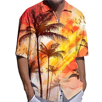 Moda Barbati Tricouri Supradimensionate Tricou Casual Apus de Imprimare Jumătate Maneca Topuri de Îmbrăcăminte pentru Bărbați Hawaiian Beach Cardigan Bluze High-End