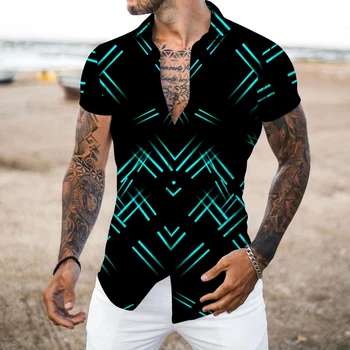 Moda de vara Barbati Sociale Tricouri Turn-Down Guler Nasturii Tricou Casual Linie Scurtă de Imprimare Topuri cu Maneci Mens Îmbrăcăminte S-4XL