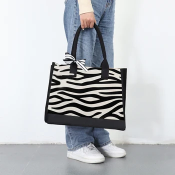 Moda Panza Geantă De Mână Zebra Model Carouri Umăr Tote Sac Alb Negru Culoare Lovit Femei De Cumpărături De Top-Saci Mâner Geantă De Mână