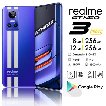 [NC Version] Realme GT Neo 3 5G Smartphone 150W Super Charge Dimensity 8100 Joc de Telefon 120HZ Ecran AMOLED 4500mAh NFC