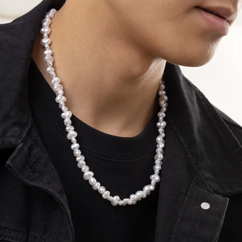 Neregulate Perle Baroc Margele Scurt Cravată Colier pentru Bărbați la Modă, Lanțuri cu Margele Coliere la Gât 2022 Moda Bijuterii Accesorii