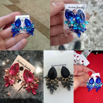 NOI Femeile de Moda Bijuterii Stil Albastru/Negru/Roz Cercei Handmade Stras drăguț stud cercei cristal pentru femei fata