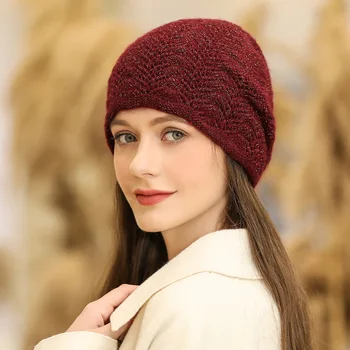 Noi Femeile Pălărie De Iarnă Streetwear Blana De Iepure Amestec Capac De Cald Moda Decora Beanie Hat Pentru Femei Casual Tricotata