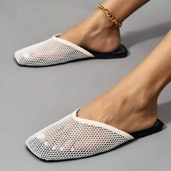 Nouă Femei Papuci de Moda Plasă Fund Plat Deget de la picior Pătrat Flip Flops Gol Casual Simplu Solidă Sandale Plus Dimensiune Chinelo Nuvem