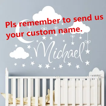 Numele personalizate de Perete Decal Nori Luna Stele Autocolant Perete Babys Bedroom Decor Personalizat Numele de Vinil Pepinieră pictură Murală AY926