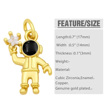 OCESRIO Cupru Email Crystal Astronaut Pandantive pentru Luare de Bijuterii Placat cu Aur cu Cubic Zirconia Craft Supplies pdta477