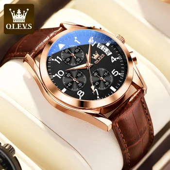 OLEVS Brand de Lux Cronograf Automat Data de Cuarț Oameni de Afaceri Impermeabil Ceas, din Piele de Sport Ceas de mână de Om Ceas reloj hombre