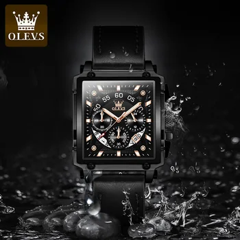 OLEVS Cronograf Ceas Barbati Top Brand de Lux Dreptunghi Cuarț Ceasuri Militare Impermeabil Luminos din Piele Ceas Barbati Ceas