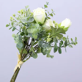 Plante artificiale Flori de Simulare Flori Buchet Mic de Gypsophila Buchet de Trandafiri Nunta Buchet de Mână Acasă Decorare
