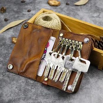 Primul strat de piele breloc husa portofel cardului geanta vintage design
