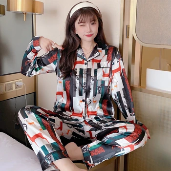 Primăvara și Toamna Doamnelor Pijamale Gheață Pijamale de Mătase pentru Femei Mâneci Lungi Subțiri de Culoare Solidă de Simulare de Mătase Plus Dimensiune Homewear