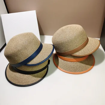 Primăvara și vara din piele cu Margele pălărie de paie de sex feminin parasolar plaja Britanic duck limba pălărie mică parfum ecvestru pălărie