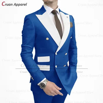 Roz de moda pentru Bărbați Costum 2 Piese Croitor-a făcut cel Mai bun Om Mirele Bal Nunta Smoching 2023 Formale Dublu Rânduri Sacou Pantaloni Set
