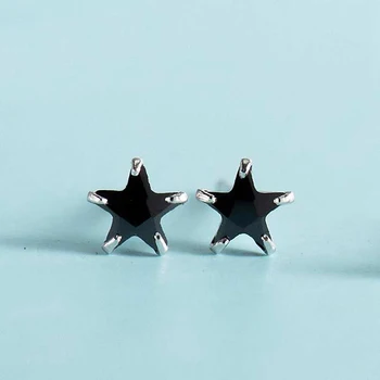 Ruifan Mici Star Negru Cubic Zircon Cercei Stud pentru Femei Argint 925 Doamnă la Modă Bijuterii 2022 Nou pe Ureche YEA179