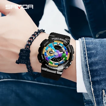 Sanda Ceas Digital Bărbați Cuarț Watche Tendință de Moda Cool Ceas pentru Bărbați Lampă de Mână cu Afișaj Dual, Cronograf Ziua Data Ceas
