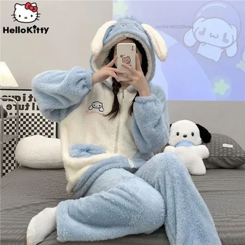 Sanrio Cinnamoroll 2piece Set Pijamale Y2k Disney StellaLou Coral Catifea Acasă Haine Femei Hanorac cu Fermoar Îngroșat Sleepwear