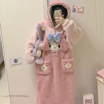 Sanrio Melodie De Pluș Cămașă De Noapte Pentru Femei Moale Pijama Drăguț Rochie Cu Gluga Y2k Haine De Acasă Kawaii Pijamale Femei Roz Rochii