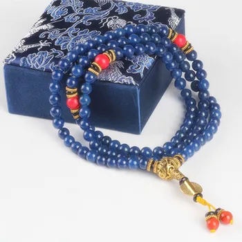 Sennier 8mm 108 lapis lazuli margele Buddha rugăciune mala bratara pentru Meditație,piatră Albastră cu Roșu Coral colier de femei