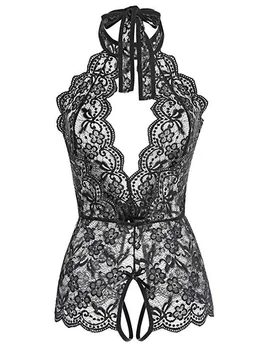 Sexy Lace Halter Bodysuit-O Bucată de Pluș lingere ale Hollow-out Lenjerie Transparenta Deschis Picioare Catsuit Costume de Corp de Sex Haine