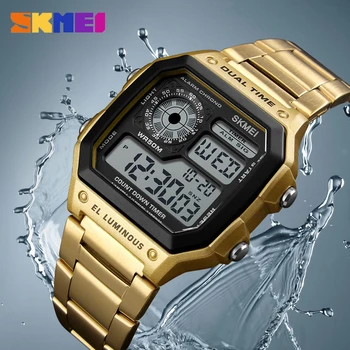 SKMEI Brand Ceas Digital Oamenii de Aur din Oțel Inoxidabil Ceasuri de mana Omului Militare Ceas Relogio Masculino de Afaceri Bărbați Ceasuri