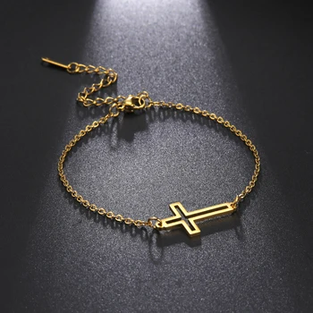 Skyrim Religioase Creștine Cruce Femei Bratari Minimalist din Oțel Inoxidabil de Culoare de Aur Bratari en-Gros Prieteni Cadou