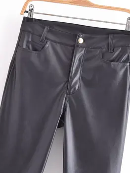 SLTNX Femeie de Moda Mijlocul Talie Pantaloni Drepte 2022 PU Negru Cald Iarna Doamnelor Pantaloni cu Buzunare cu Fermoar Fly Pantaloni Chic