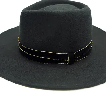Stil Retro Pentru Femei De Iarnă Pălărie Panama Margine Largă Lână, Pălării Fedora Aur Negru De Catifea Trupa Doamnelor Petrecere De Seara Biserica Jazz Pălării