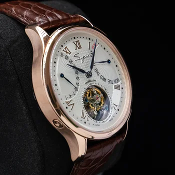 Sugess Tourbillon Master real tourbillon Segull ST8004 mișcarea mecanică barbati ceas de afaceri wristwatchs din piele de Întâlnire Ziua