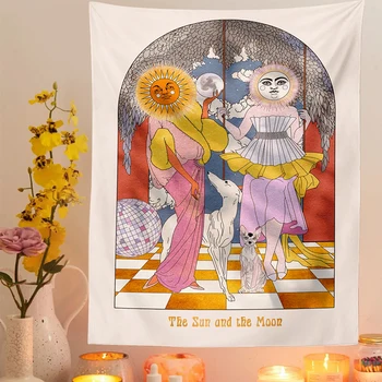 Tarot Card Tapiserie de Perete Agățat de Tarot Soarele și Luna Boho Vrăjitoare Tapiserie Dormitor Estetica Drăguț Tapiserie pentru Camera de zi Dormitor