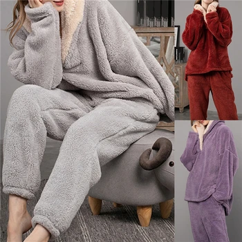 Toamna Iarna Set De Pijama Femei Body Costumașul Acasă Se Potrivește Homewear Doamnelor De Pluș Cald Lounge Uzura De Somn