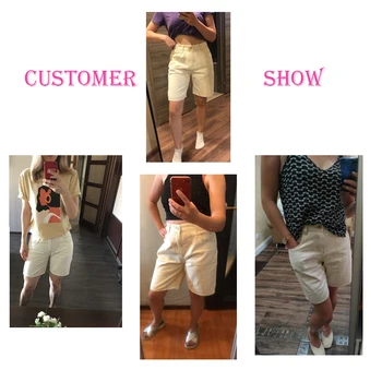 Toppies Vara Alb Denim pantaloni Scurți pentru Femei Talie Mare Direct pantaloni Scurți coreeană de moda streetwear
