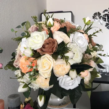 Trandafir alb Flori Artificiale de Mătase Buchet de Înaltă Calitate Mare a Crescut pentru Decor Nunta cu Flori de plastic Roșu pentru Acasă masa Decor de Masă