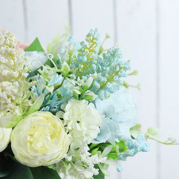 Trandafiri Flori Artificiale De Mătase Albă Bujor De Înaltă Calitate Cerul Albastru Mireasa Buchet De Nunta Decor De Flori False Acasă Accesorii Craft