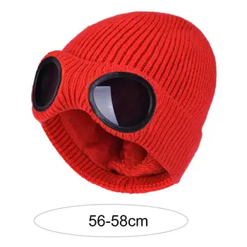 Tricotate Pălărie, Ochelari De Decor Garnitură De Pluș Casual Urechi De Protecție De Culoare Solidă Toamna Iarna Femei Bărbați Craniu Capac Beanie Streetwear